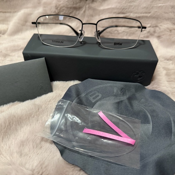 NWOT BMW BW5068-H 002 Black Titanium Eyewear Half Rim - Picture 1 of 3
